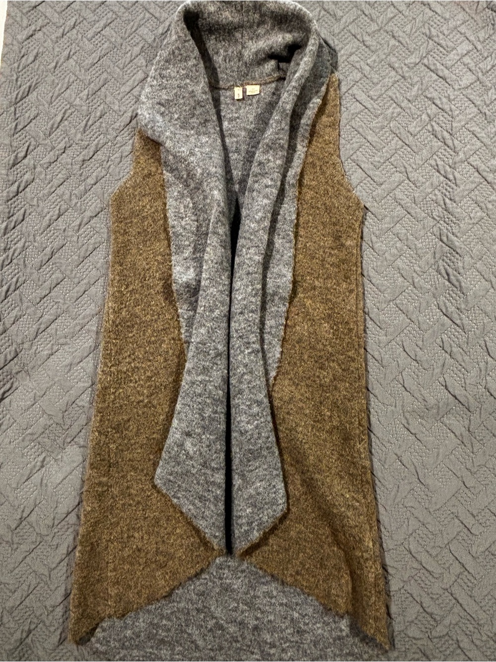 Anthropologie Moth Two-Tone Gray and Brown Hooded Open Vest